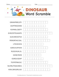 Dinosaur Word Scramble