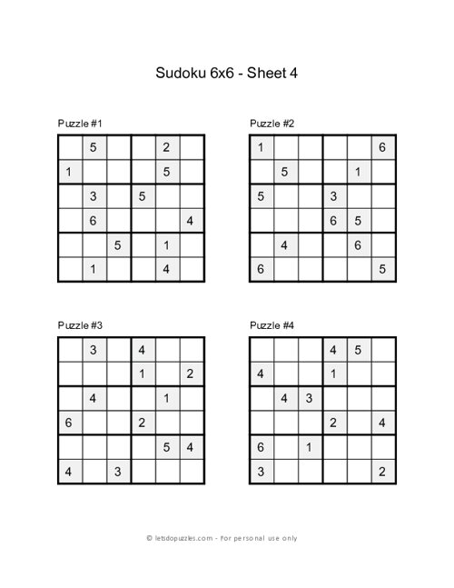 dal Diplomati National folketælling Printable Sudoku for Kids - 6x6 Grid - Sheet 4