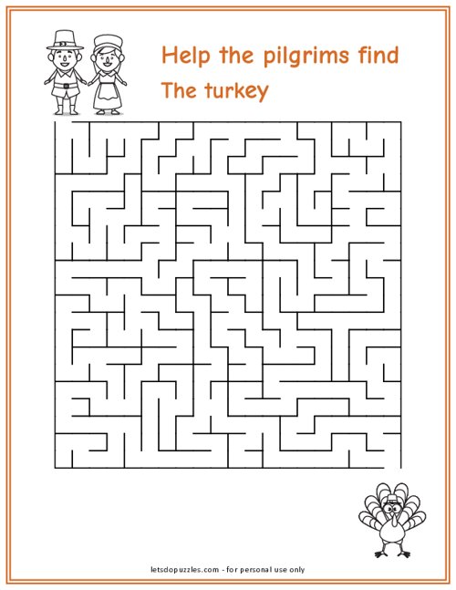 Thanksgiving Pilgrims Maze Printable