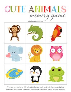 Match the Animals Memory Games