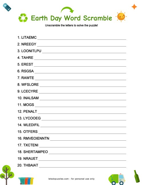 Earth Day Word Scramble