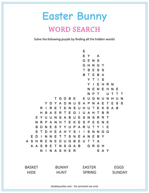 Easter Bunny Word Search Puzzle