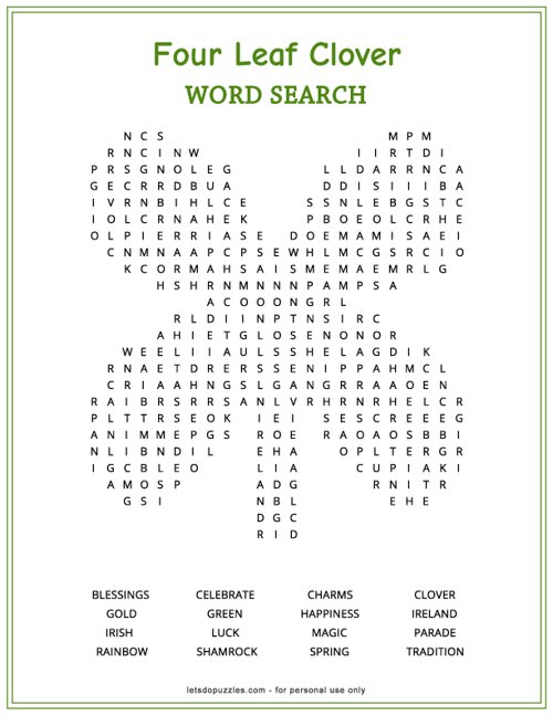 Four Leaf Clover Word Search