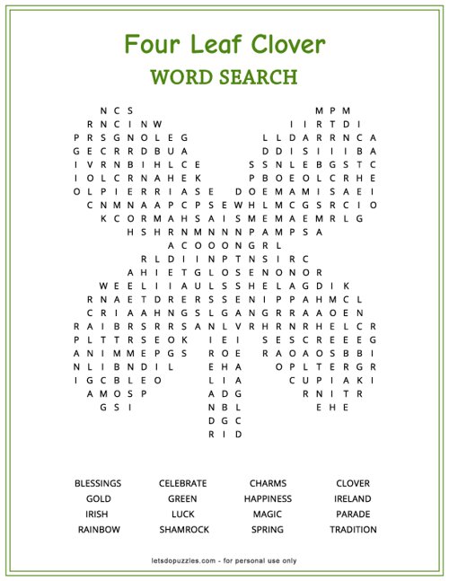 Printable Four Leaf Clover Images Printable Word Searches | The Best ...