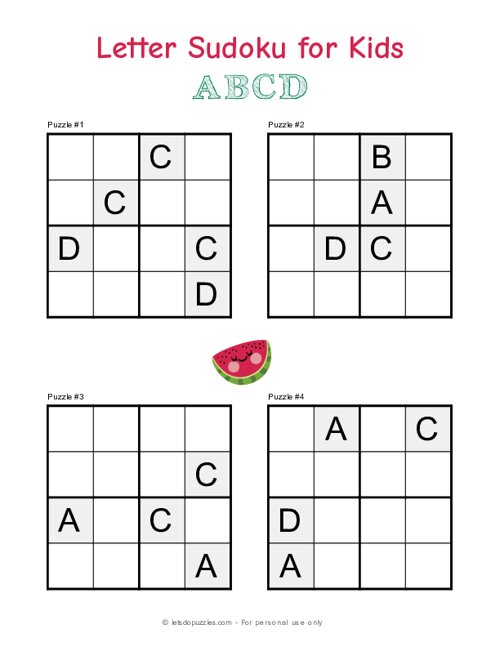 Letter Sudoku for Kids - 4x4