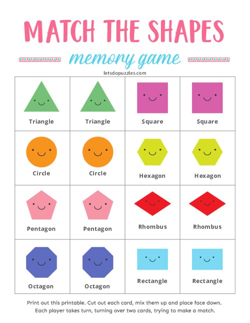 Match the Shapes Memory Games for Kids