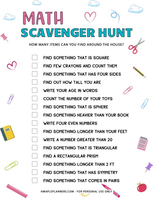 Math Scavenger Hunt for Kids