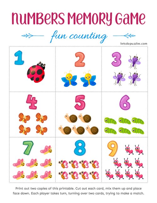 Match The Numbers Memory Games For Kids