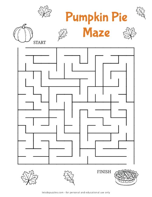 Pumpkin Pie Maze Printable