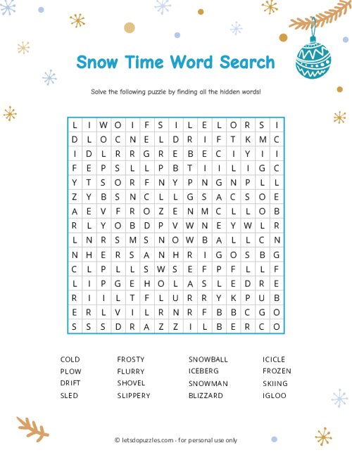 Snow Time Word Search