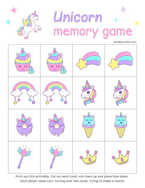 Unicorn Memory Games for Kids