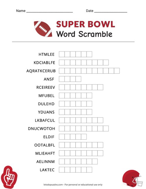 Super Bowl Word Scramble