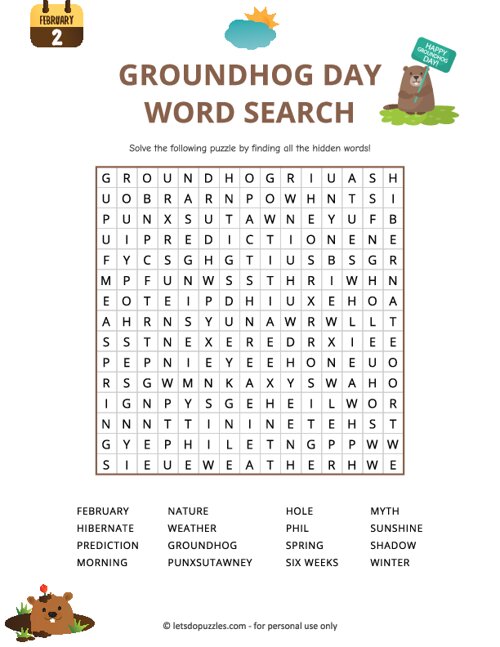 Groundhog Day Word Search