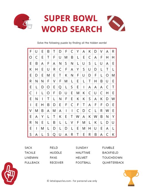 Super Bowl Word Search