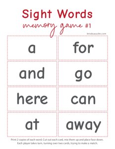 Sight Word Memory Game Set #1