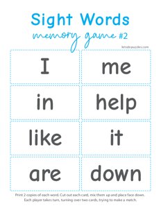 Sight Word Memory Game Set #2
