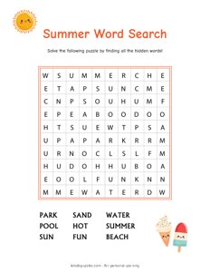 Summer Word Search - Easy