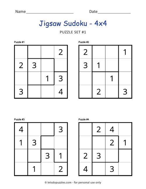 Sudoku 4x4 puzzle 1  Sudoku, Sudoku puzzles, Remarks for report card