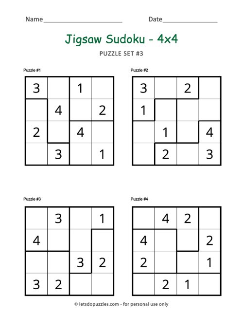 Jigsaw Sudoku Set 3 4x4