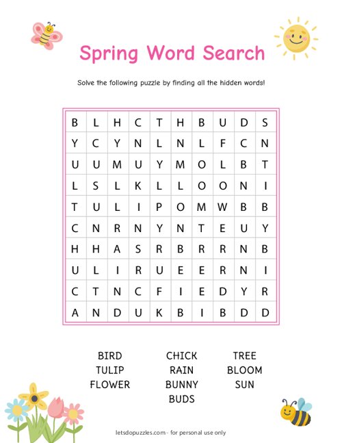 Easy Spring Word Search Pdf