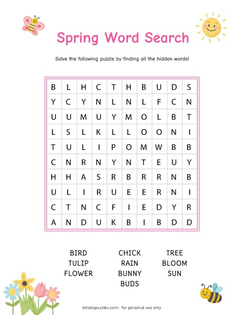 Printable Spring Word Search For Kids