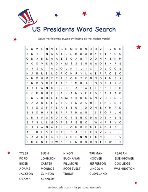 Free Printable US Presidents Word Search