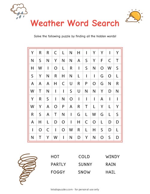 Free Printable Weather Word Search for Kids