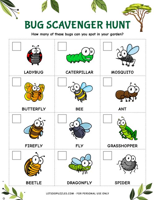 Free Printable Bug Scavenger Hunt For Kids