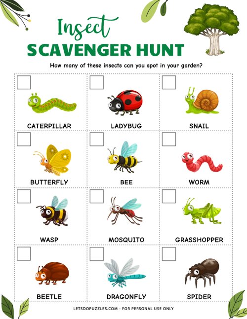 Free Printable Insect Scavenger Hunt For Kids Free Printable Insect Scavenger Hunt For Kids