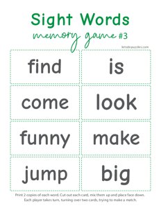 Sight Word Memory Game Set #3