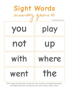 Sight Word Memory Game Set #5