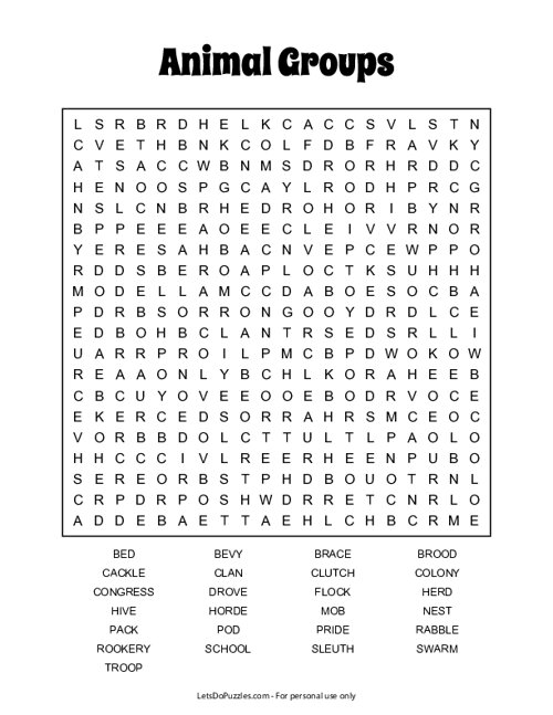 Animal Groups Word Search