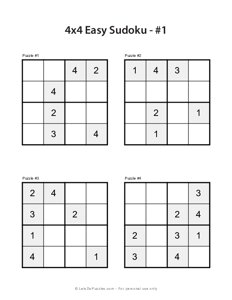 Printable Sudoku Puzzles for Kids - 4x4 - Easy