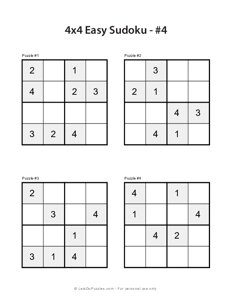 Free Printable 4x4 Sudoku Puzzles