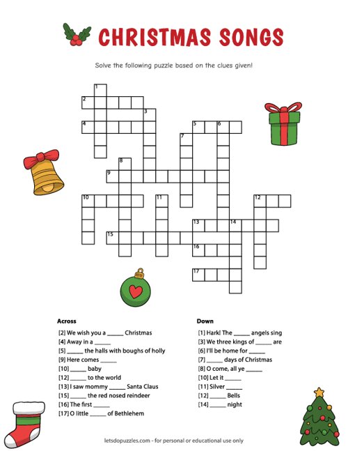 Christmas Songs Crossword