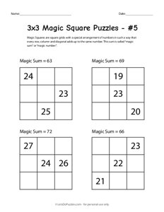 3x3 Magic Square Worksheet #5