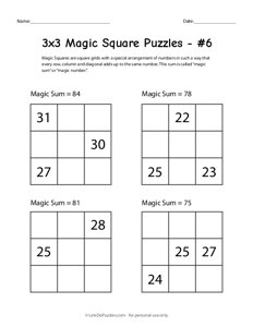 3x3 Magic Square Worksheet #6