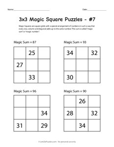 3x3 Magic Square Worksheet #7