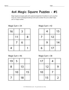 4x4 Magic Square Puzzles #1