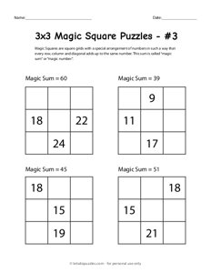 3x3 Magic Square Worksheet #3