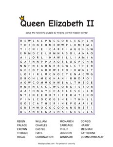 Queen Elizabeth II Word Search