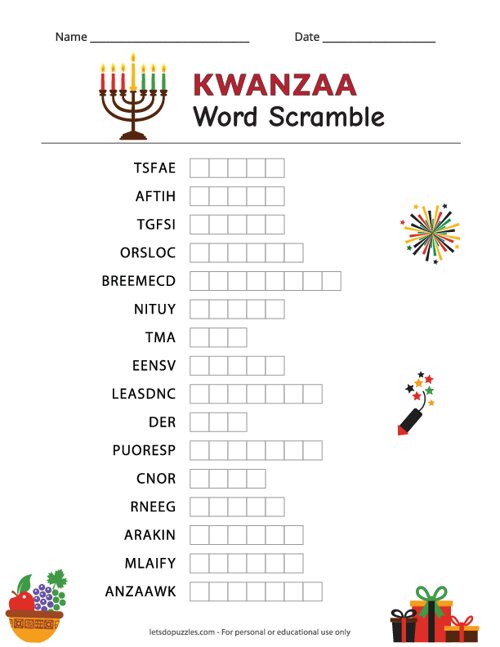 Kwanzaa Word Scramble