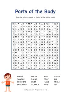 Parts of the Body Word Search