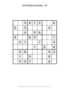 9x9 Medium Sudoku #1
