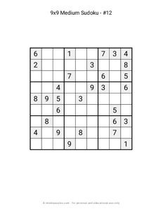 9x9 Medium Sudoku #12