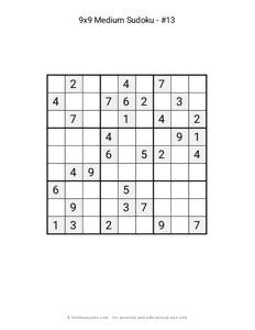9x9 Medium Sudoku #13