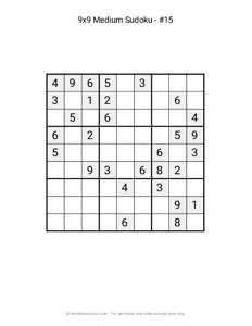9x9 Medium Sudoku #15