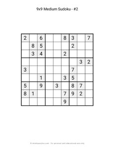 9x9 Medium Sudoku #2