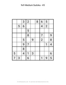 9x9 Medium Sudoku #3