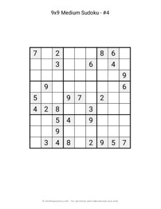 9x9 Medium Sudoku #4